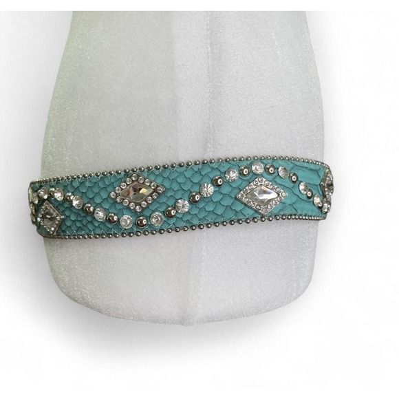 Western Teal Alligator Leather Belt Silver Stud Crystal Rhinestone Conchos Small - Picture 8 of 8
